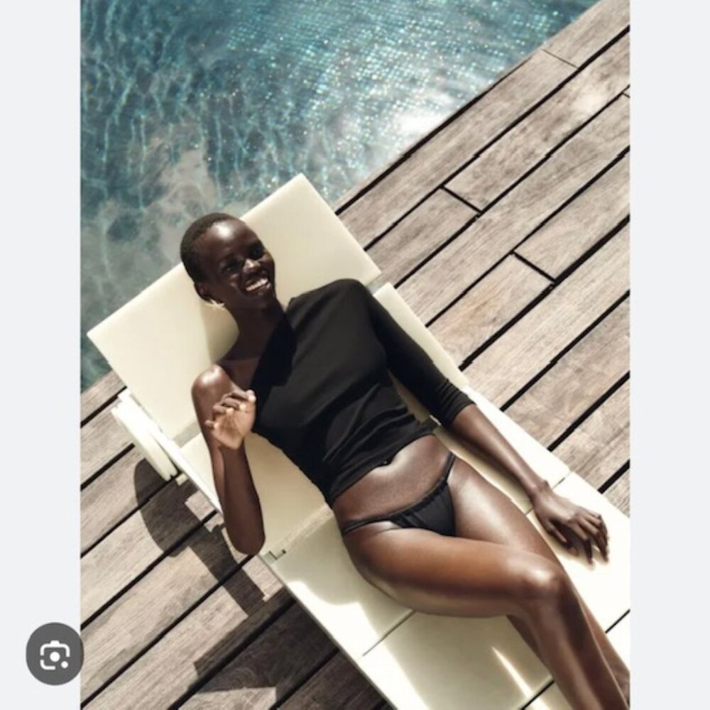 ZARA RIBBED ASYMMETRICAL TOP BLACK L